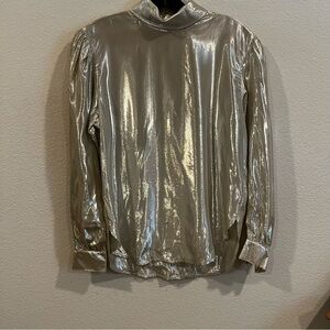 I.Magnin vintage size small metal collared shirt wet look almost holo